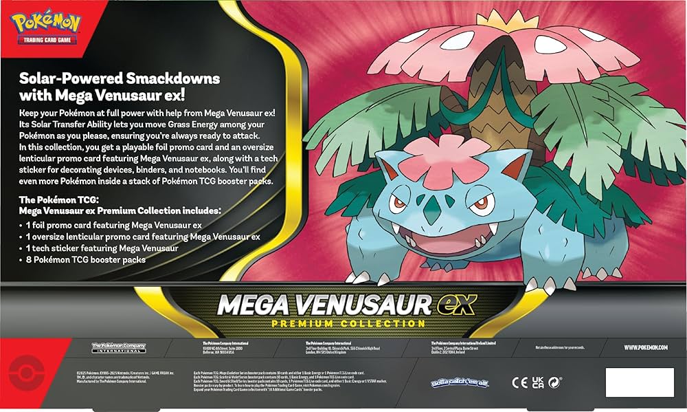 Pokémon Mega Venusaur ex Premium Collection: 8 Booster Packs, Foil & Lenticular Promo Cards, Tech Sticker