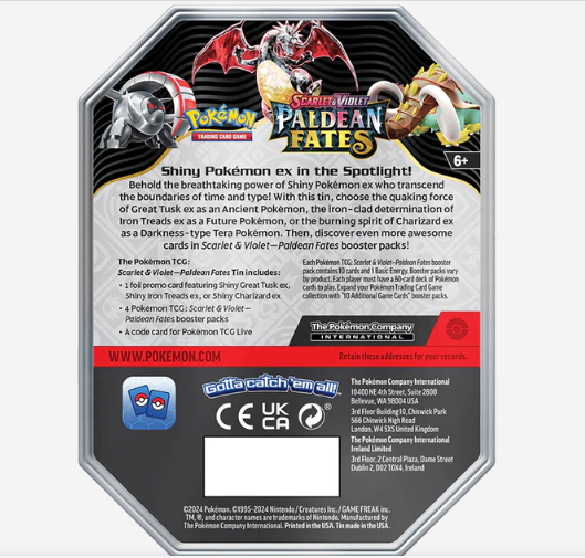 Pokémon Tin Scarlet & Violet; Violet Paldean Fates - Shiny Charizard EX