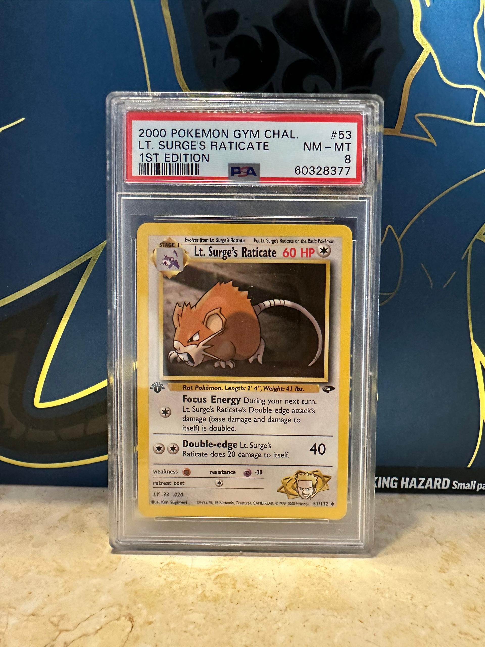 Lt.surge's Raticate . Gym Challenge PSA 8